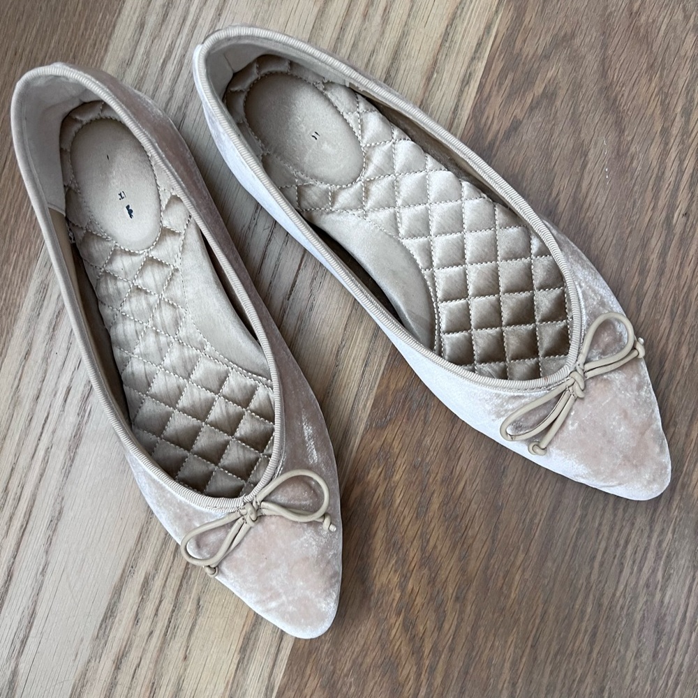 Elegant Beige Velvet Ballet Flats- Birdies